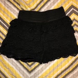 Black Lace Ruffled Shorts